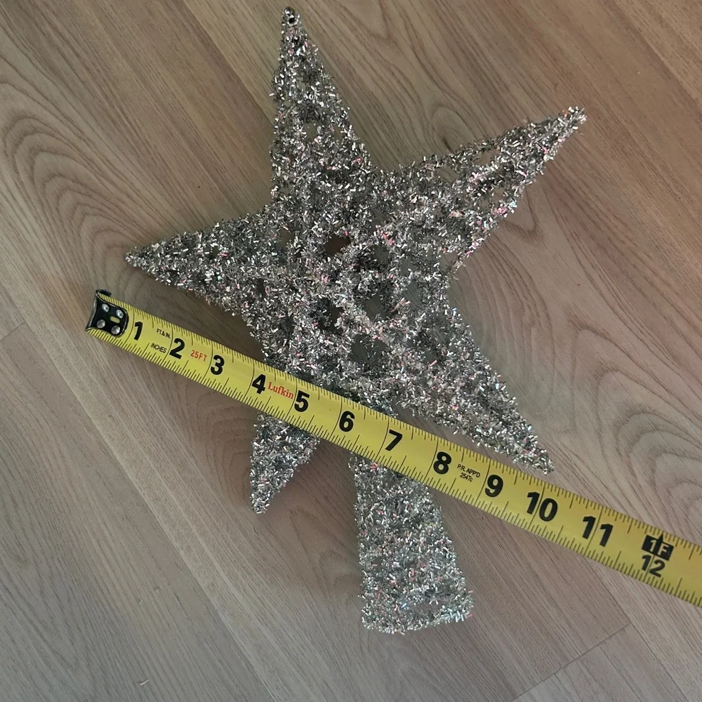 Christmas Tree Topper Silver Glitter Glam Star Holiday Decor Festive